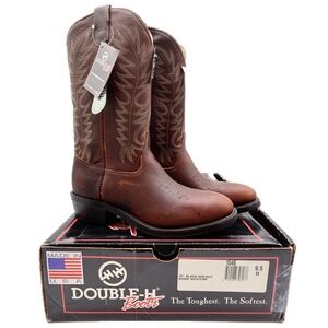 Double-H 1546 Work Western Boots Mens 9.5 D Black Walnut Leather NWT Made in USA